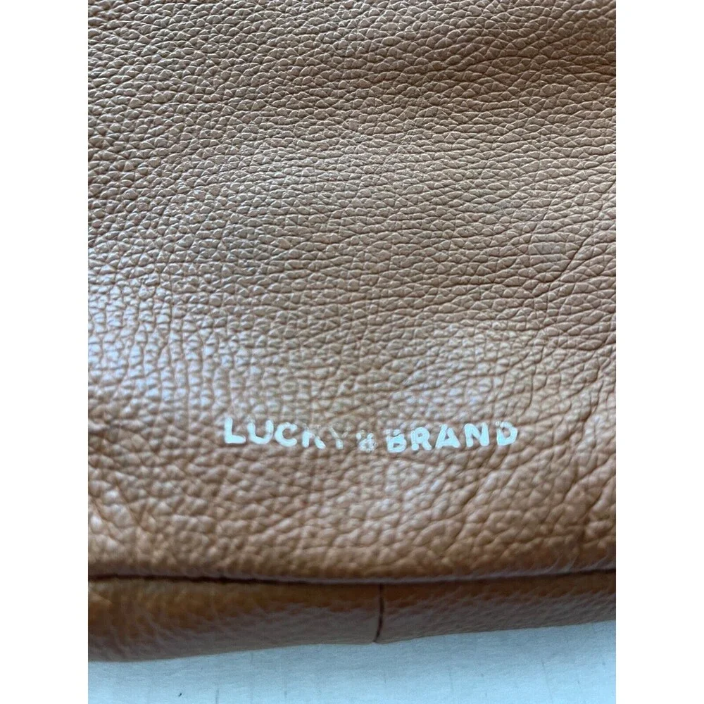 Lucky Brand Saddle Brown Leather Drawstring Bucket Bag Handbag